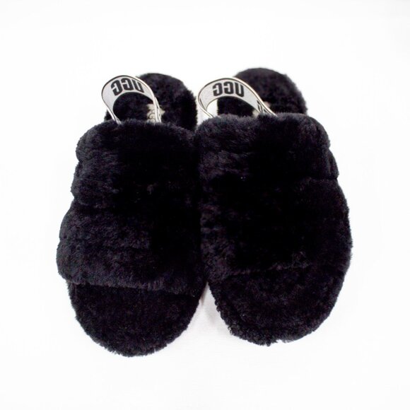 UGG OH FLUFFITA Platform Slide Black /UGG Logo Shearling Slipper Women's Size 10 - Picture 9 of 9